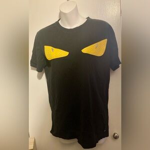 Fendi Monster Eyes Black Tshirt with Yellow Spike Accents